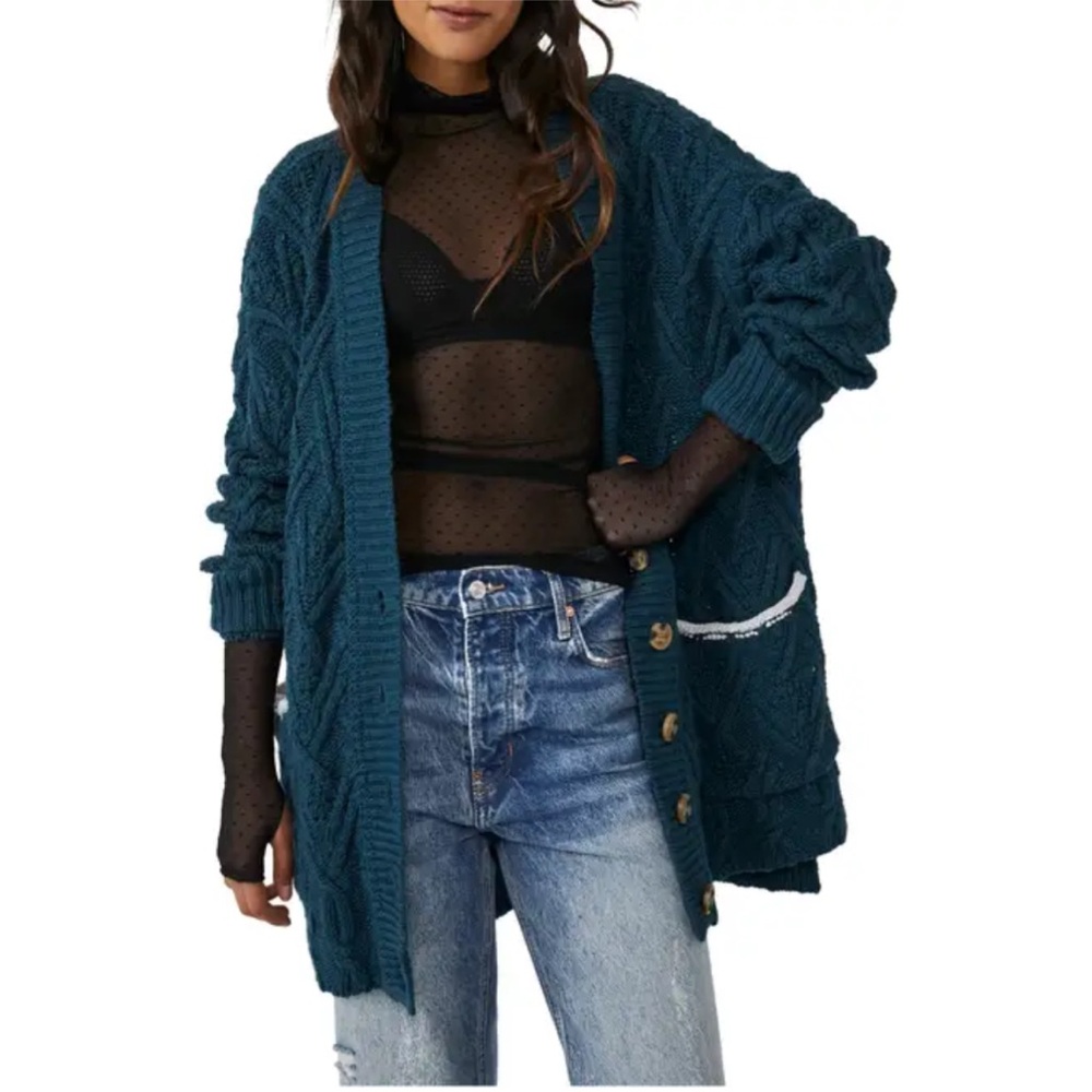 Free People Montana Cable Knit Cotton Cardigan